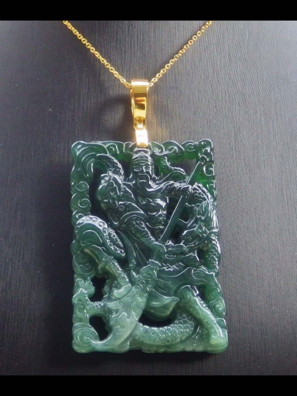 Certificate jadeite silver 925 gold clasp bail pendant guan gong god dragon